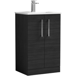 nuie Arno Double Door Floor Standing Vanity Unit Charcoal Black 500mm With Minimalist Basin