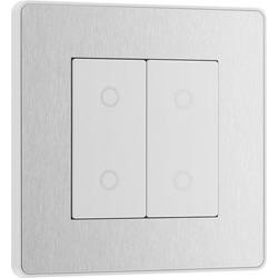 BG Evolve Brushed Steel (White Ins) 200W Double Touch Dimmer Switch, 2-Way Secondary 