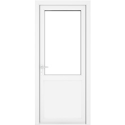 Crystal uPVC Single Door Half Glass Half Panel Right Hand Open In 890mm x 2090mm Clear Double Glazed White
