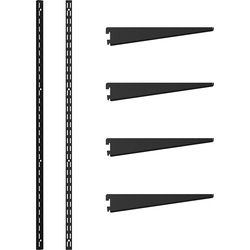 Rothley Matt Black Twin Slot Shelving Kit 1600mm Uprights (x2) & 220mm Brackets (x4)