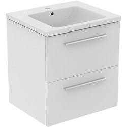 Ideal Standard / Ideal Standard i.life B Double Drawer Wall Hung Unit with Basin Matt White 600mm with Brushed Chrome Handles