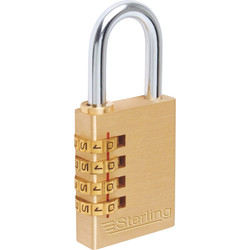 Sterling / Sterling Brass Combination Padlock 40 x 6.4 x 31.6mm, 4 Dial