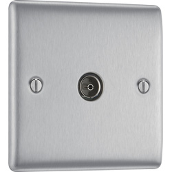 BG / BG Nexus Metal Brushed Steel Single Socket For TV or FM Co-Axial Aerial Connection 1 Gang