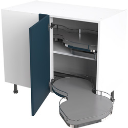 Kitchen Kit Ready Made Slab Kitchen Cabinet Pull Out Base Blind Corner Unit Ultra Matt Indigo Blue 1000mm Right Hand