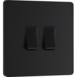 BG Evolve Matt Black (Black Ins) Double Light Switch, 20A 16Ax, 2 Way 