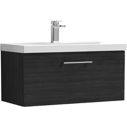 nuie Arno Single Drawer Wall Hung Vanity Unit Charcoal Black 800mm With Standard Basin