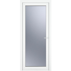 Crystal uPVC Single Door Full Glass Left Hand Open In 840mm x 2090mm Obscure Double Glazed White