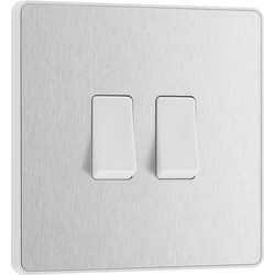 BG Evolve Brushed Steel (White Ins) Double Light Switch, 20A 16Ax, 2 Way 