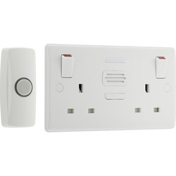 BG BG White Moulded Double Switched 13A Socket with Door Chime Bell Push inc - 38307 - from Toolstation