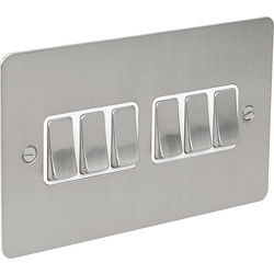 Axiom / Flat Plate Satin Chrome 10A Switch 6 Gang 2 Way