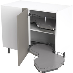 Kitchen Kit / Kitchen Kit Flatpack Slab Kitchen Cabinet Pull Out Base Blind Corner Unit Super Gloss Dust Grey 1000mm Right Hand