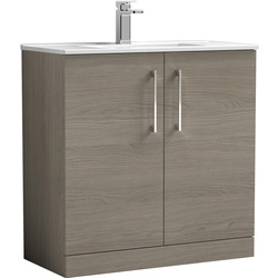 nuie Arno Double Door Floor Standing Vanity Unit Solace Oak 800mm With Minimalist Basin