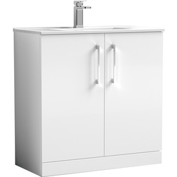 nuie Arno Double Door Floor Standing Vanity Unit Gloss White 800mm With Minimalist Basin