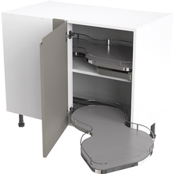 Kitchen Kit Flatpack J-Pull Kitchen Cabinet Pull Out Base Blind Corner Unit Super Gloss Dust Grey 1000mm Right Hand