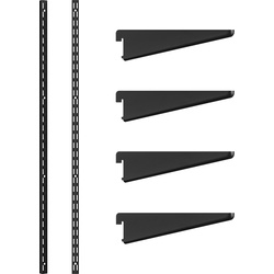 Rothley Matt Black Twin Slot Shelving Kit 1600mm Uprights (x2) & 120mm Brackets (x4)