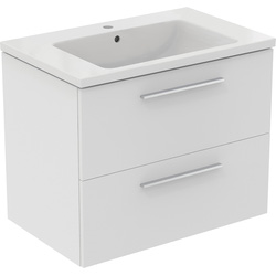 Ideal Standard / Ideal Standard i.life B Double Drawer Wall Hung Unit with Basin Matt White 800mm with Brushed Chrome Handles