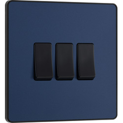 BG Evolve Matt Blue (Black Ins) Triple Light Switch, 20A 16Ax, 2 Way 