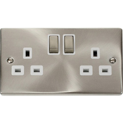 Click Deco Satin Chrome DP Switched Socket 2 Gang