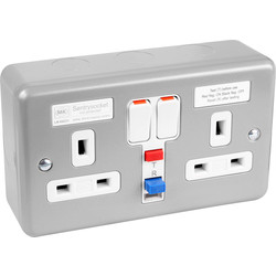 MK / MK Metal Clad 13A RCD Switched Socket 2 Gang 30mA Active