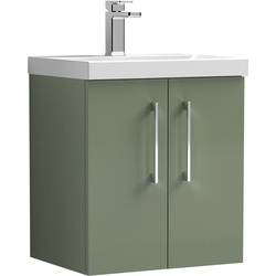 nuie Arno Double Door Wall Hung Vanity Unit Satin Green 500mm With Standard Basin