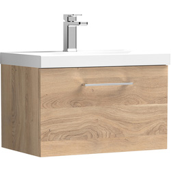 nuie Arno Single Drawer Wall Hung Vanity Unit Bleached Oak 600mm With Standard Basin