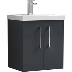 nuie Arno Double Door Wall Hung Vanity Unit Soft Black 500mm With Standard Basin