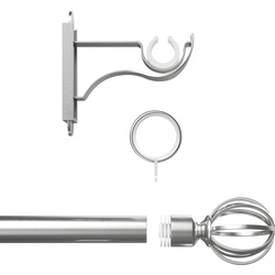 Rothley / Rothley Curtain Pole Kit with Cage Orb Finials & Rings Brushed Stainless Steel 25mm x 1829mm
