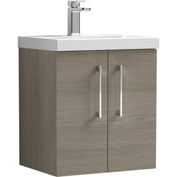 nuie Arno Double Door Wall Hung Vanity Unit Solace Oak 500mm With Slim Edge Basin