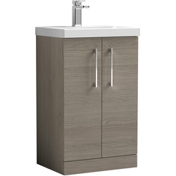 nuie Arno Double Door Floor Standing Vanity Unit Solace Oak 500mm With Slim Edge Basin