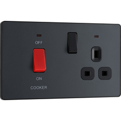 BG Evolve Matt Grey (Black Ins) Cooker Control Socket, Double Pole Switch With Led Power Indicators 