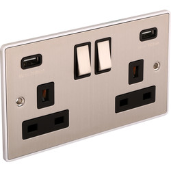 Urban Edge / Urban Edge Brushed Chrome Double USB Socket 2 Gang