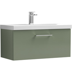 Nuie / nuie Arno Single Drawer Wall Hung Vanity Unit Satin Green 800mm With Slim Edge Basin