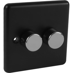 Wessex Electrical Wessex Matt Black Dimmer Switch Chrome 2 Gang 400W - 42448 - from Toolstation
