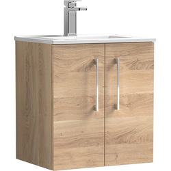 nuie Arno Double Door Wall Hung Vanity Unit Bleached Oak 500mm With Minimalist Basin