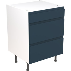 Kitchen Kit / Kitchen Kit Flatpack J-Pull Kitchen Cabinet Base 3 Drawer Unit Ultra Matt Indigo Blue 600mm