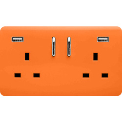 Trendiswitch Orange 2 Gang 13 Amp Socket. 2X2.1MaH USB 2 Gang