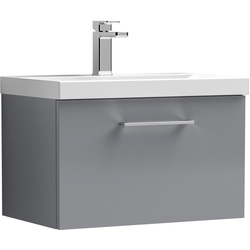 Nuie / nuie Arno Single Drawer Wall Hung Vanity Unit Satin Grey 600mm With Slim Edge Basin