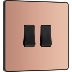 BG Evolve Polished Copper (Black Ins) Double Light Switch, 20A 16Ax, 2 Way 