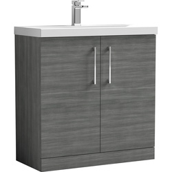 nuie Arno Double Door Floor Standing Vanity Unit Anthracite 800mm With Slim Edge Basin