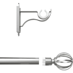 Rothley Curtain Pole Kit with Cage Orb Finials Brushed Stainless Steel 25mm x 1829mm