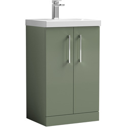 nuie Arno Double Door Floor Standing Vanity Unit Satin Green 500mm With Slim Edge Basin