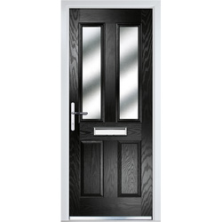 Crystal Composite Door Four square Two Glass Right Hand 920mm x 2055mm Obscure Glass Glazing Black