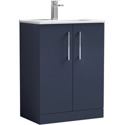 nuie Arno Double Door Floor Standing Vanity Unit Midnight Blue 600mm With Minimalist Basin