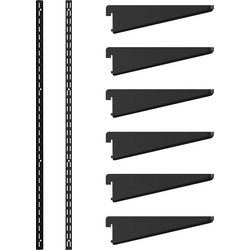 Rothley Matt Black Twin Slot Shelving Kit 1980mm Uprights (x2) & 120mm Brackets (x6)