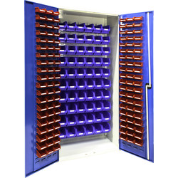 Barton Louvred Panel Cabinet 2000 x 1015 x 430mm with 120 TC1 Red & 60 TC3 Blue Bins