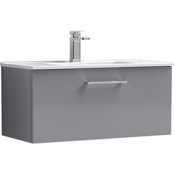 Nuie / nuie Arno Single Drawer Wall Hung Vanity Unit Satin Grey 800mm With Minimalist Basin