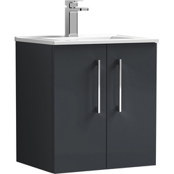 nuie Arno Double Door Wall Hung Vanity Unit Soft Black 500mm With Minimalist Basin