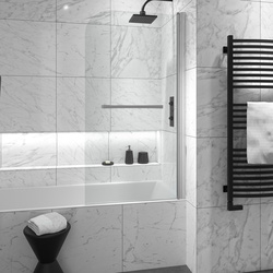 Aqualux / Aqualux Radius Bath Screen with Towel Rail Silver Frame 800x1500mm