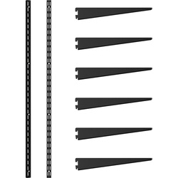 Rothley Matt Black Twin Slot Shelving Kit 1980mm Uprights (x2) & 270mm Brackets (x6)