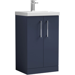 nuie Arno Double Door Floor Standing Vanity Unit Midnight Blue 500mm With Slim Edge Basin